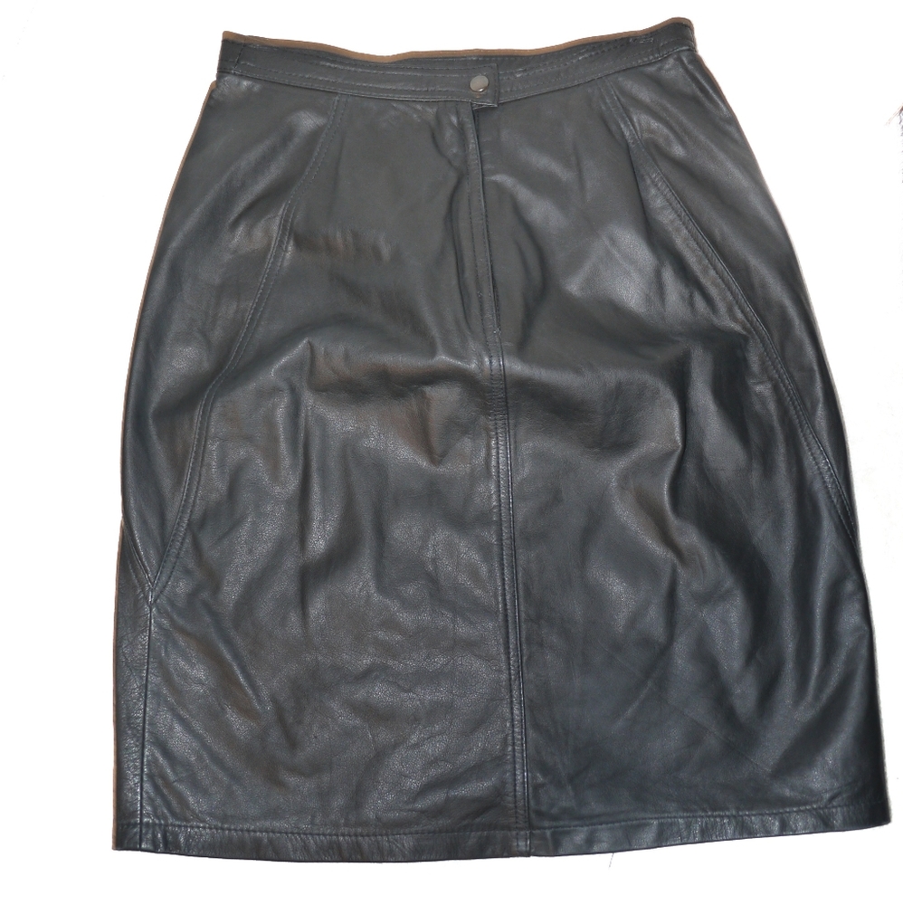 Sold ^ $6 SALE! Black Leather Skirt, 7/8 26" waist - Picture 2 of 2